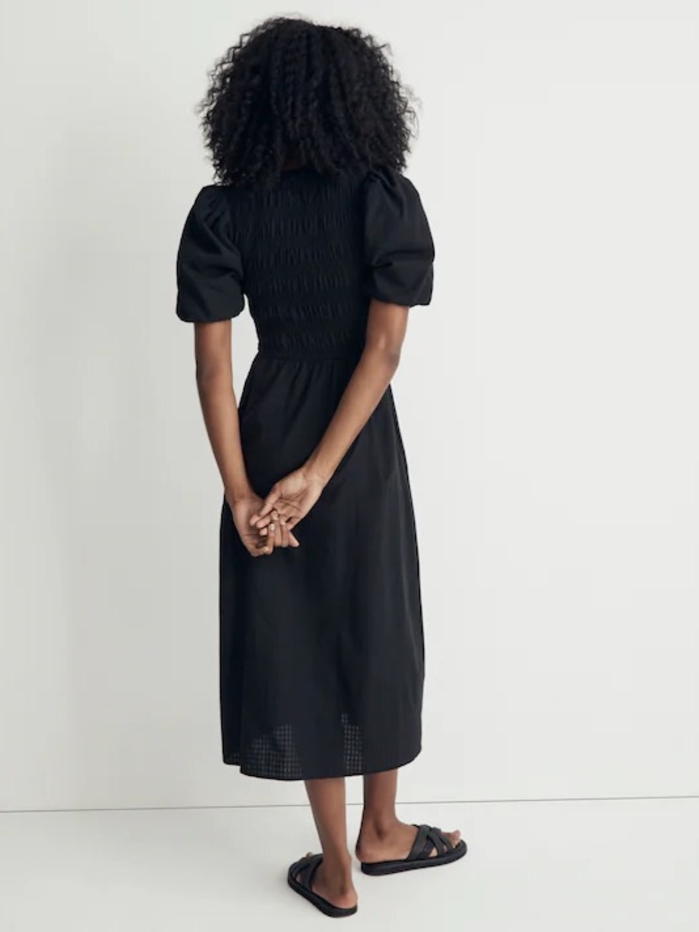 Madewell Lucie Puff Sleeve Smocked Square-Neck Midi Dress - Black - Picture 2 of 8
